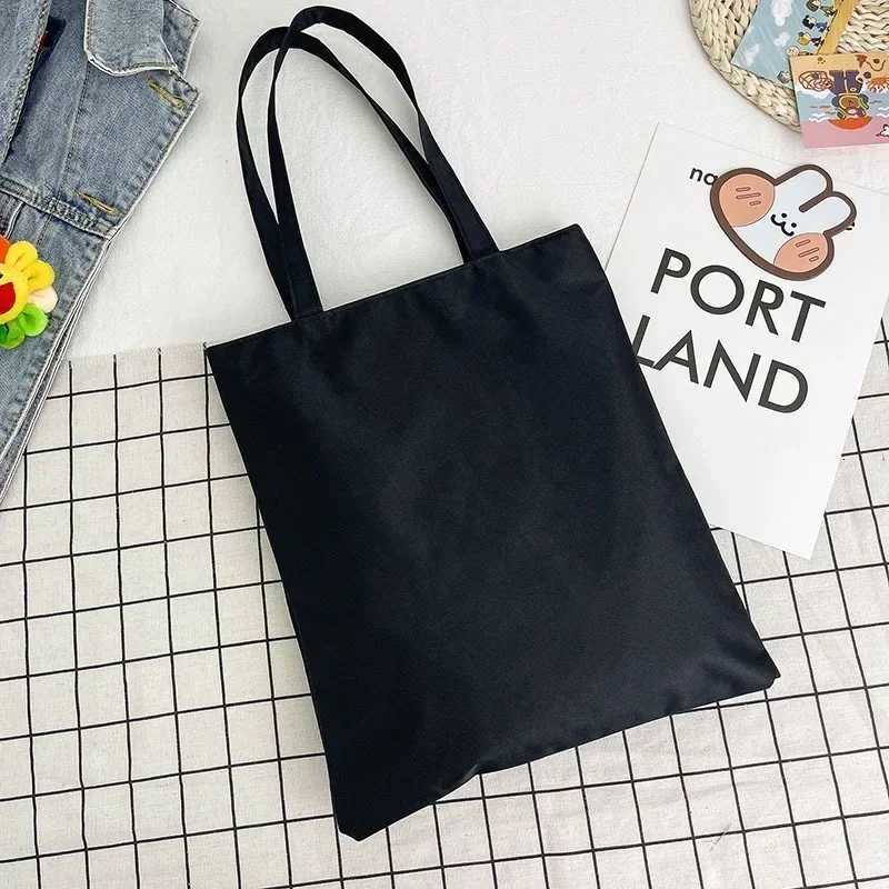 DIY Shoulder Bag Large Capacity Black White Canvas Shoulder Tote Bag Folding Eco Cotton Handbag Reusable Shopping Bag R250908