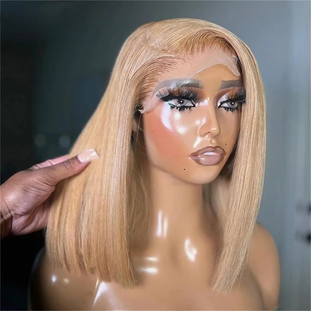 200% Density Honey Blonde Wig 13x6 HD Lace Front Wig Short Bob Human Hair Wig Bone Straight Lace Frontal Wigs Human Hair Pre Plucked Glueless Wigs for