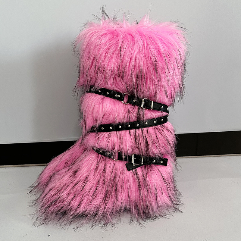 hot free shipping designer Boots Outdoor short tube long tube hairy boots vintage casual spicy girl strap snow boots pink black white grey size 36-44