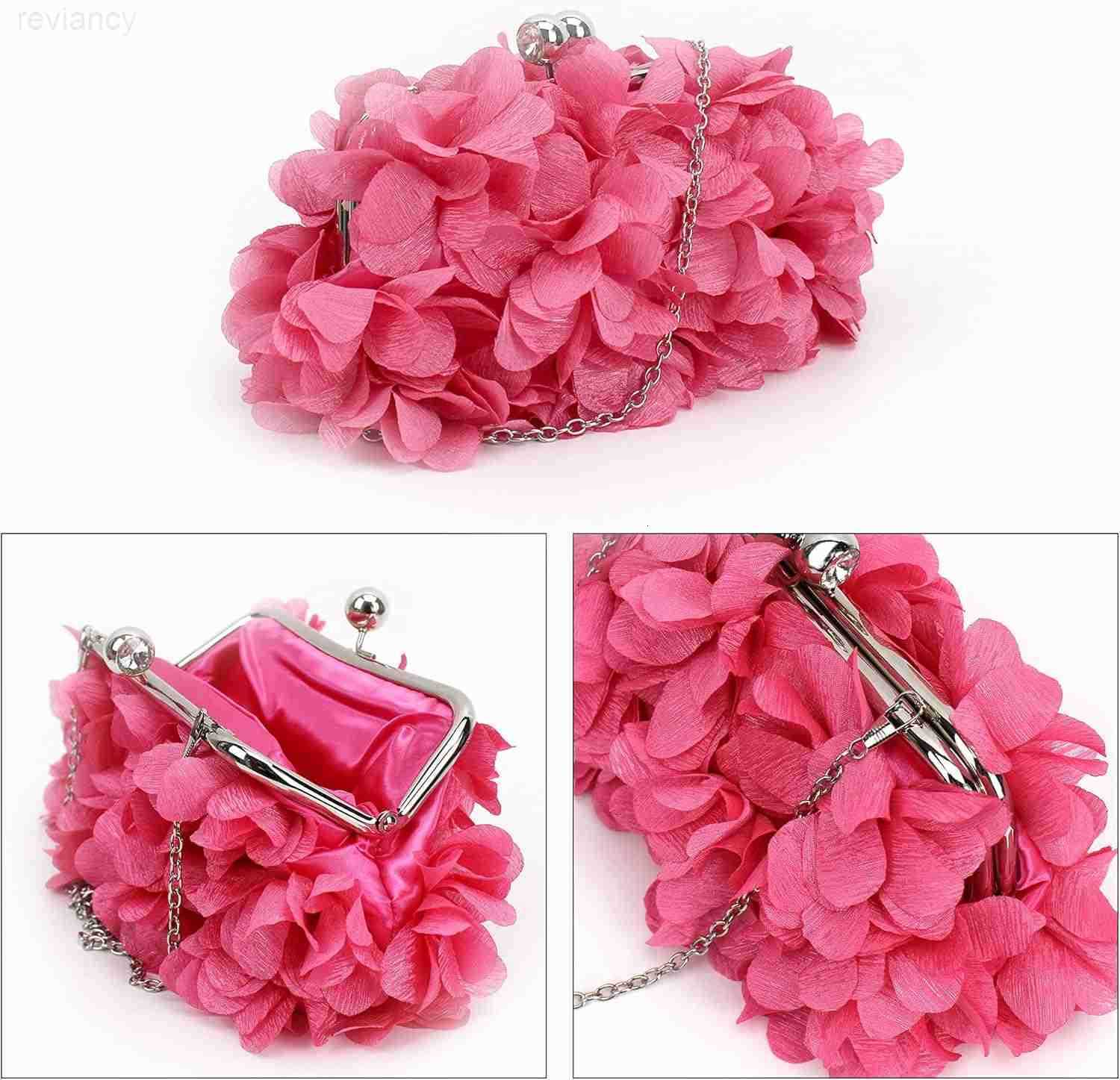 Women Rose Shaped Clutch Soft Satin Wristlet Handbag Wedding Party PurseW250908