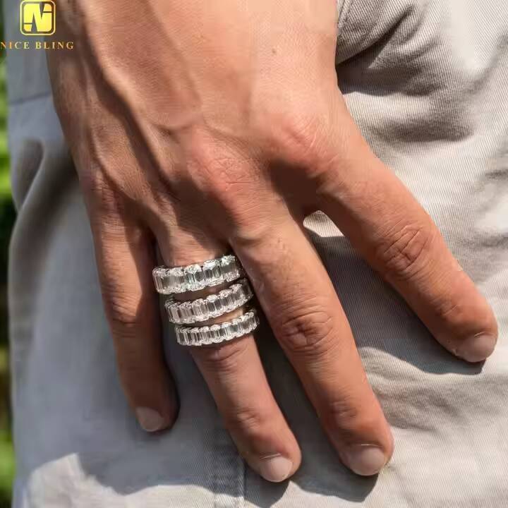 Radiant Cut Emerald Infinity Ring Band Ring Collection Real Gold Plated Jewelry Moissanite 925 Rings Unisex Hip Hop Fine Jewelry