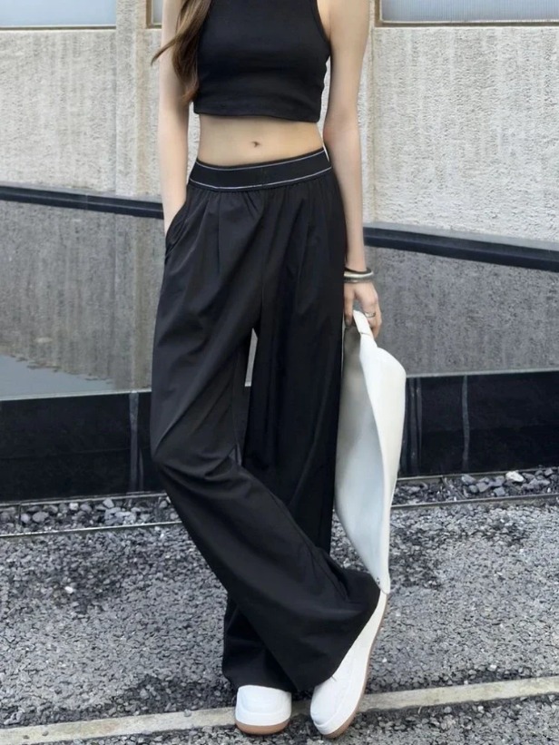 Navy Blue Sweatpants Women Elastic Waist Loose Sports Fitness Casual Pants Breathable Quick Drying Black Yoga Pants Women Sporty Pants in High Fashion