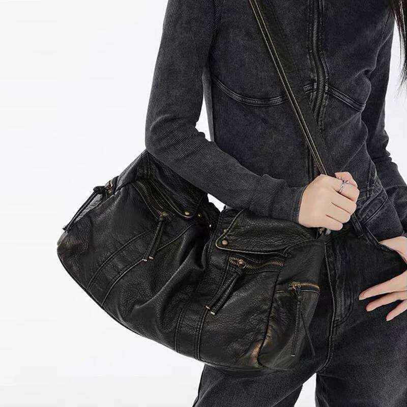 Vintage Large Capacity Women Shoulder Bags Retro Rivet Lady Handbags Soft Pu Leather Crossbody Trend Big Toffice Bag