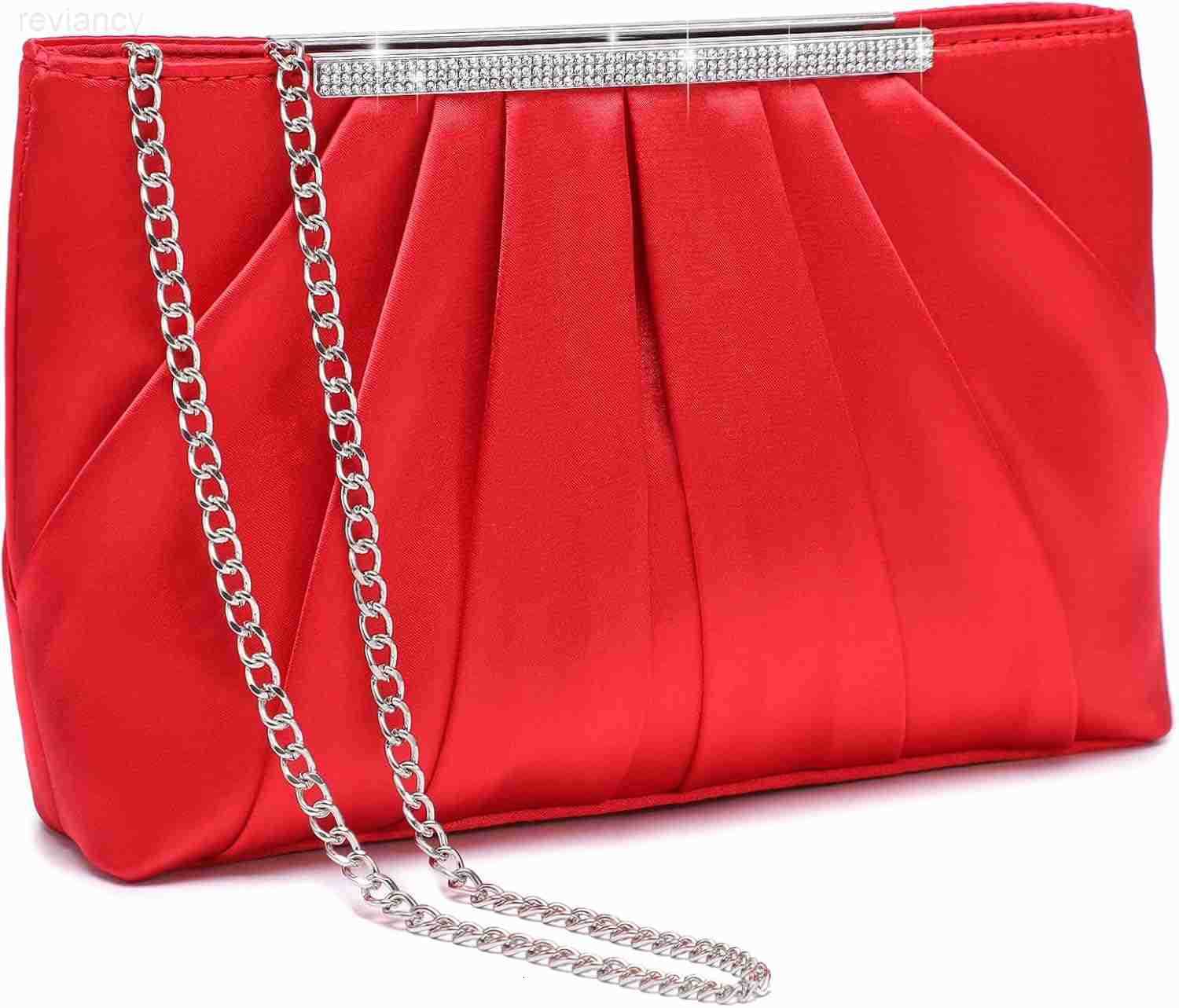 Elegant Pleated Evening Clutch Bags for Women Formal Handbags Purses for Wedding Party Prom with Sparkly RhinestonesW250908