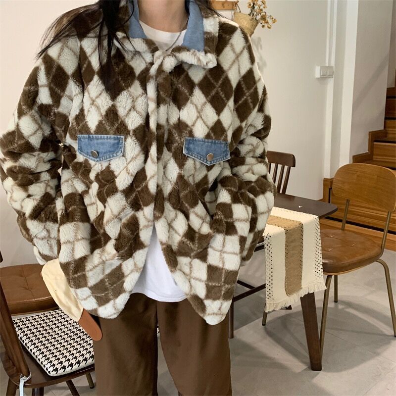 Reversible Denim Cotton Jacket for Women Unique Design Autumn Winter 2023 New Style Petite American Style Cotton Coat 210923