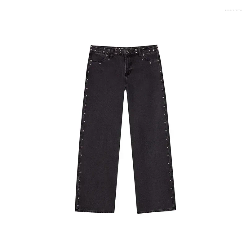 Women's Jeans Women Y2K Vintage Patchwork Leopard Star Pattern Metal Rivet Female Baggy Casual Straight Leg Pants Clothing Z260313