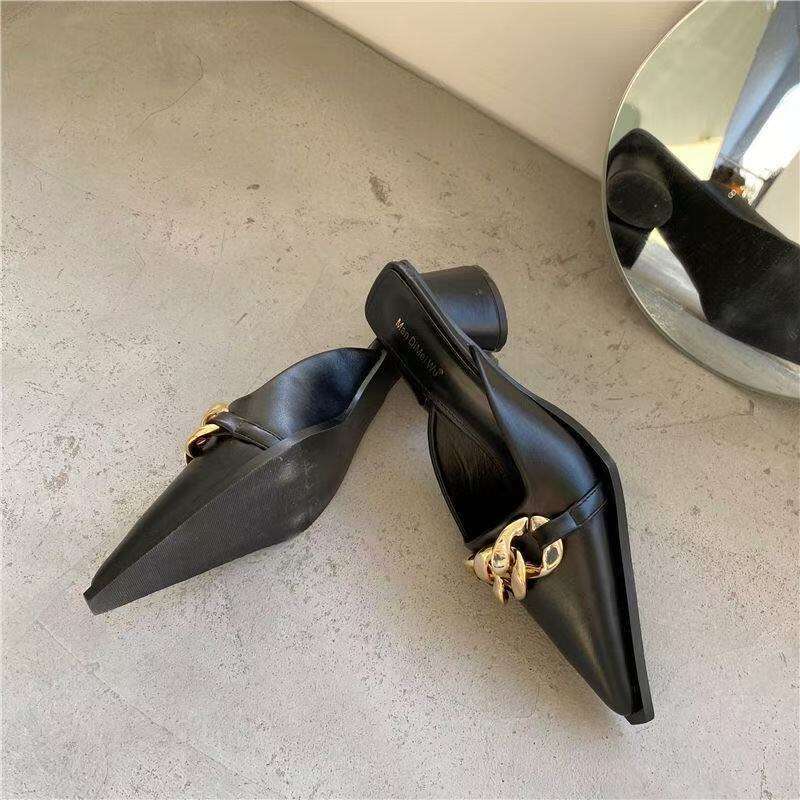 Summer Women New Black High Slippers Close Toe Block Heels Mules Designer Slip on Loafers Slides Party Shoes dh911463038