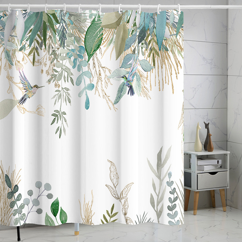 YL-37124 digital shower curtain cross-border plant flower waterproof polyester bathroom four-piece set dry and wet separation moisture-proof