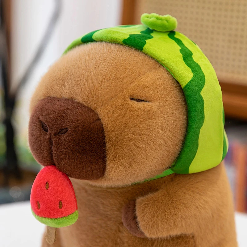 2330cm Lovely Watermelon Plush Toy Stretchable Fluffy Brown Animal Capybara Stuffed Doll Friends Gift250908 XJ260303
