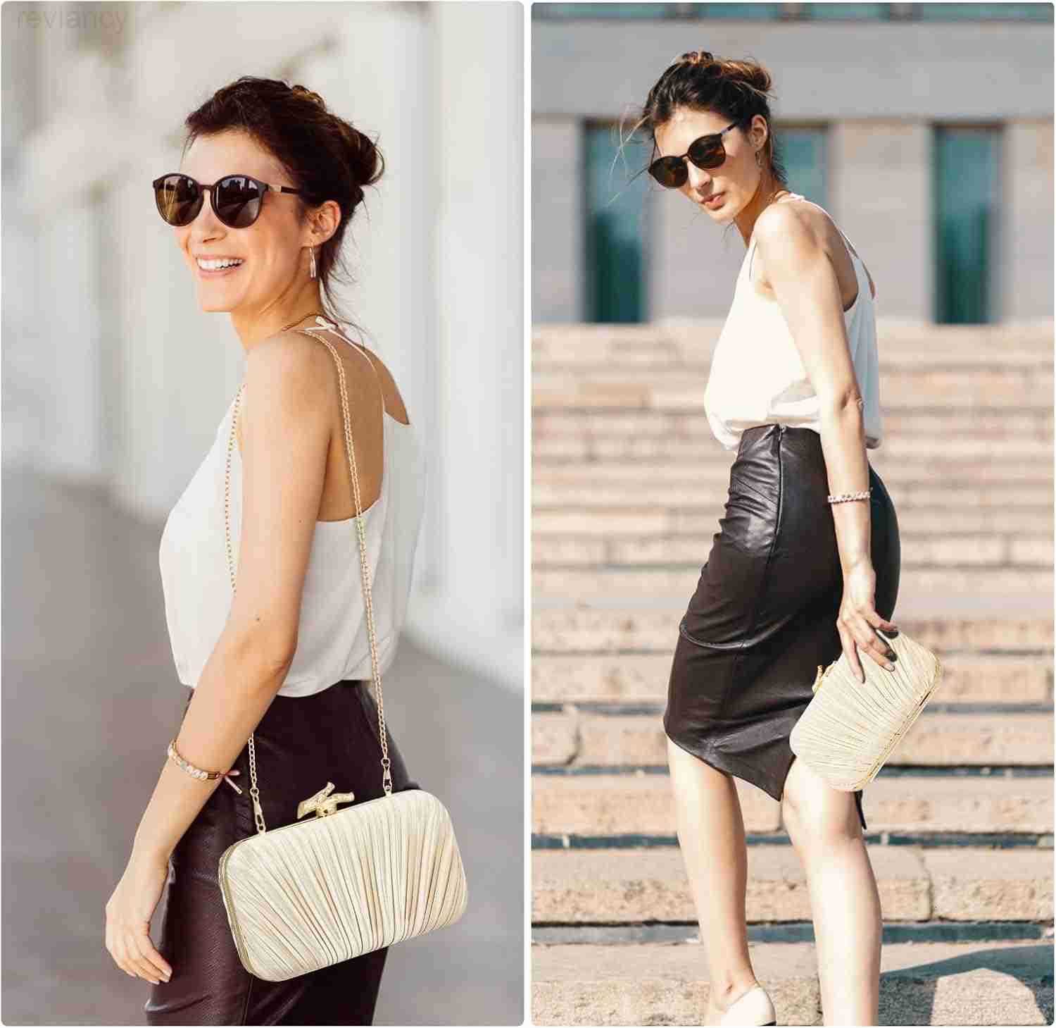 Purses for Women Evening Bag Handbags Formal Pleated Clutch Bag with Chain for Prom Wedding Party Blacktie affairsW250908