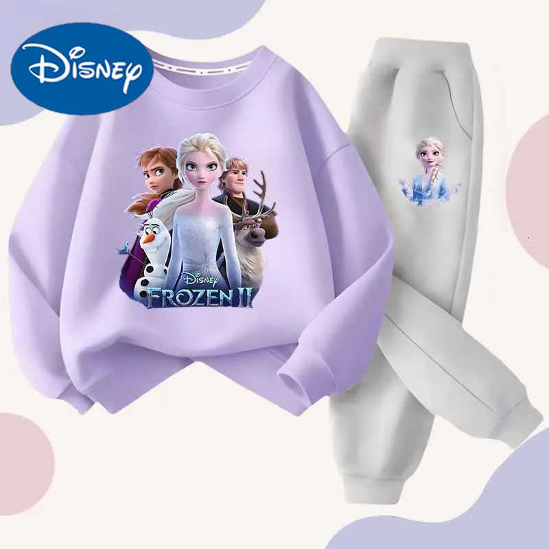 Disney Spring Autumn Frozen Elsa and Anna Princess Cartoon Printed Tracksuits Kids Long Sleeve Sports Twopiece Suit Sweatshirt H250908