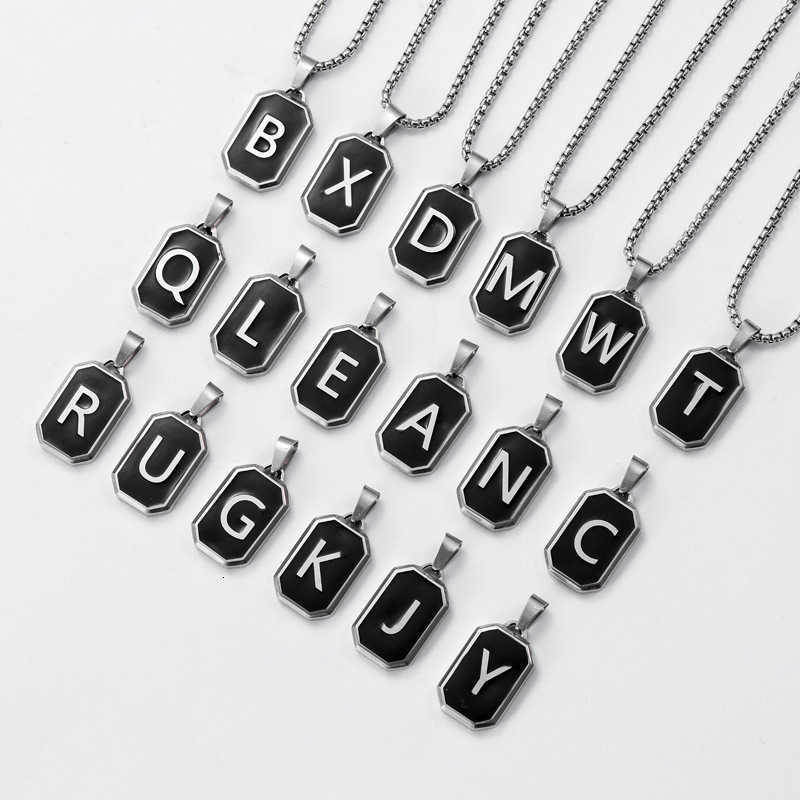 Vnox A-Z Initial Letters Men Necklaces Geometric Pendant with Box Cuban Rope Chain Stainless Steel Square Simple Collar Z250614