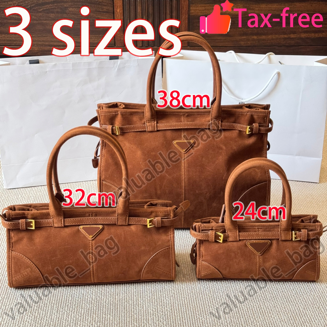 Tote Bag Designer Bag Enamel Metal Triangle Large Capacity Shopping Bag Fashion Luxury Bag High Quality Handbag Soft Lux Suede Brown Leather Shoulder Bag