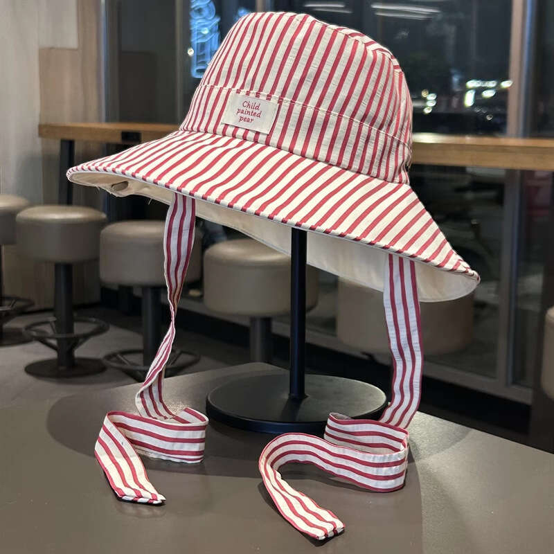 DHpet_wholesale Korean - style Ins - inspired Fresh Striped Large - brim Sun - protection Fisherman Hats for Women: Two - way Wearing & Wind - resista