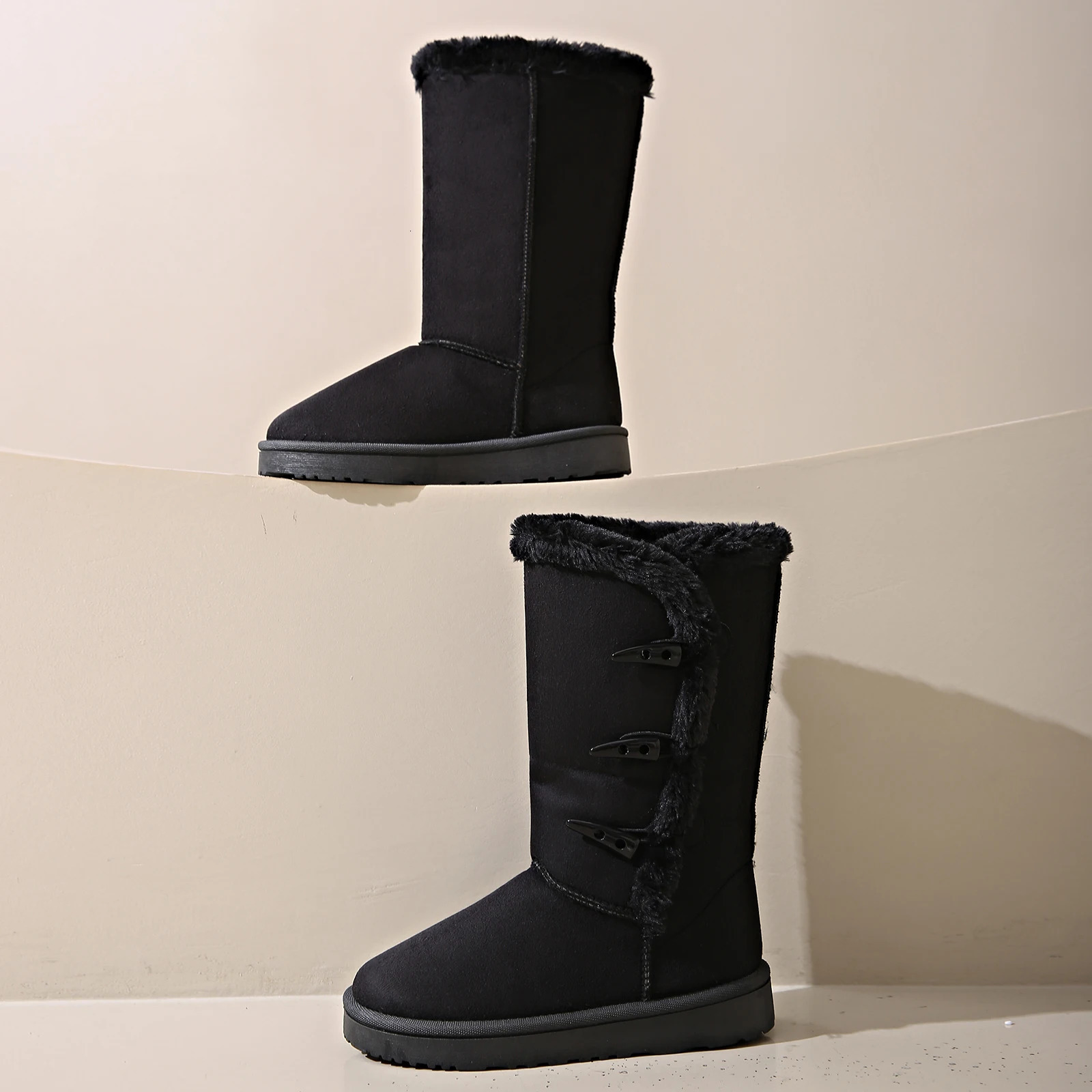 Ladies snow boots classic style with fur insulation and horn buttons highcalf boots 250903 - view 5