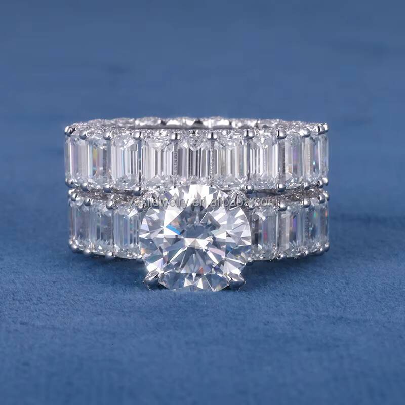 Women 3ct 5ct Round Emerald Cut D VVS Moissanite Diamond S925 Silver 9K 10K 14K 18K Solid Gold Engagement Wedding Band Set Ring
