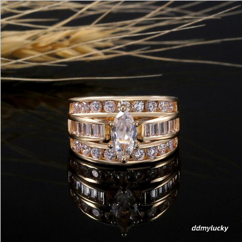 Hot Sale New Arrival Jewelry Sier&Gold Fill Marquise Cut White Topaz CZ Dia Party Women Wedding Bridal Ring For Birthday Gi ddmyLucky