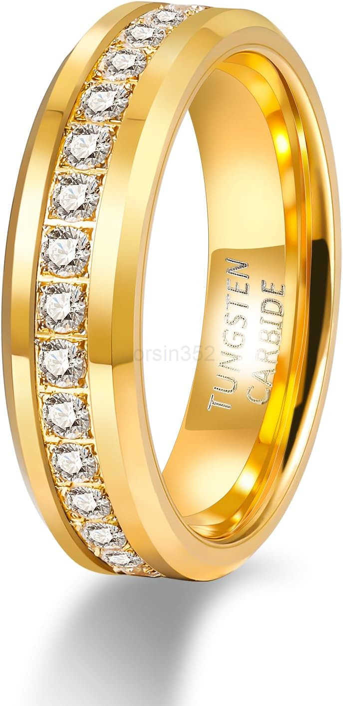 6mm 8mm Mens Tungsten Wedding Bands with Cubic Zirconia Eternity Ring CZ Inlaid Black Silver Tungsten Carbied Rings High Polish Size 713W250908