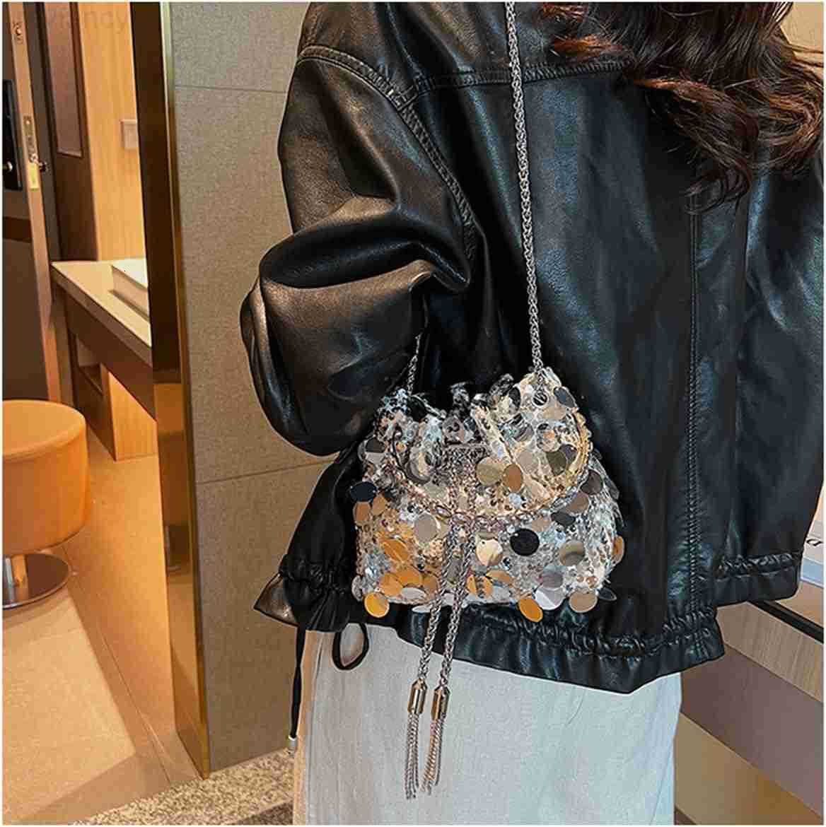 Women Sparkly Sequin Clutch Purse Glitter Metal Tassel Evening Handbag Crossbody Bag for Party Prom BanquetW250908