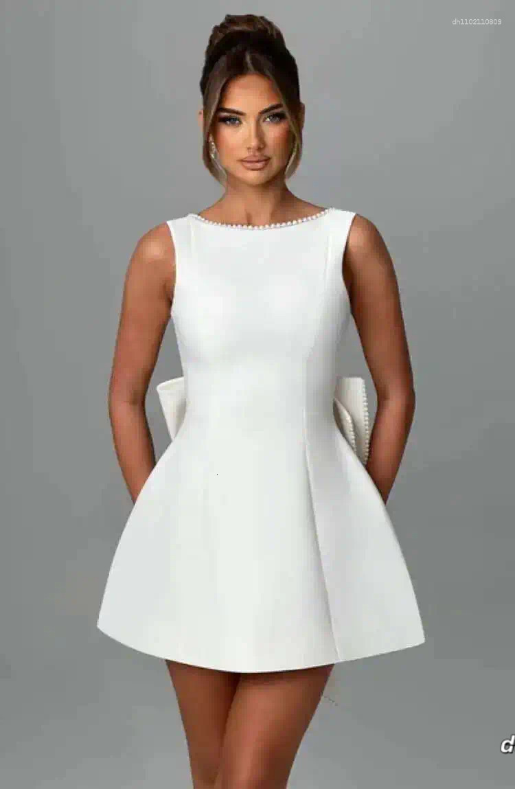Elegant Mini Dress With Pearl Bow Detail - Perfect For Parties, Weddings, And Special Ocns ddmyLucky ddmyLucky ddmyLucky