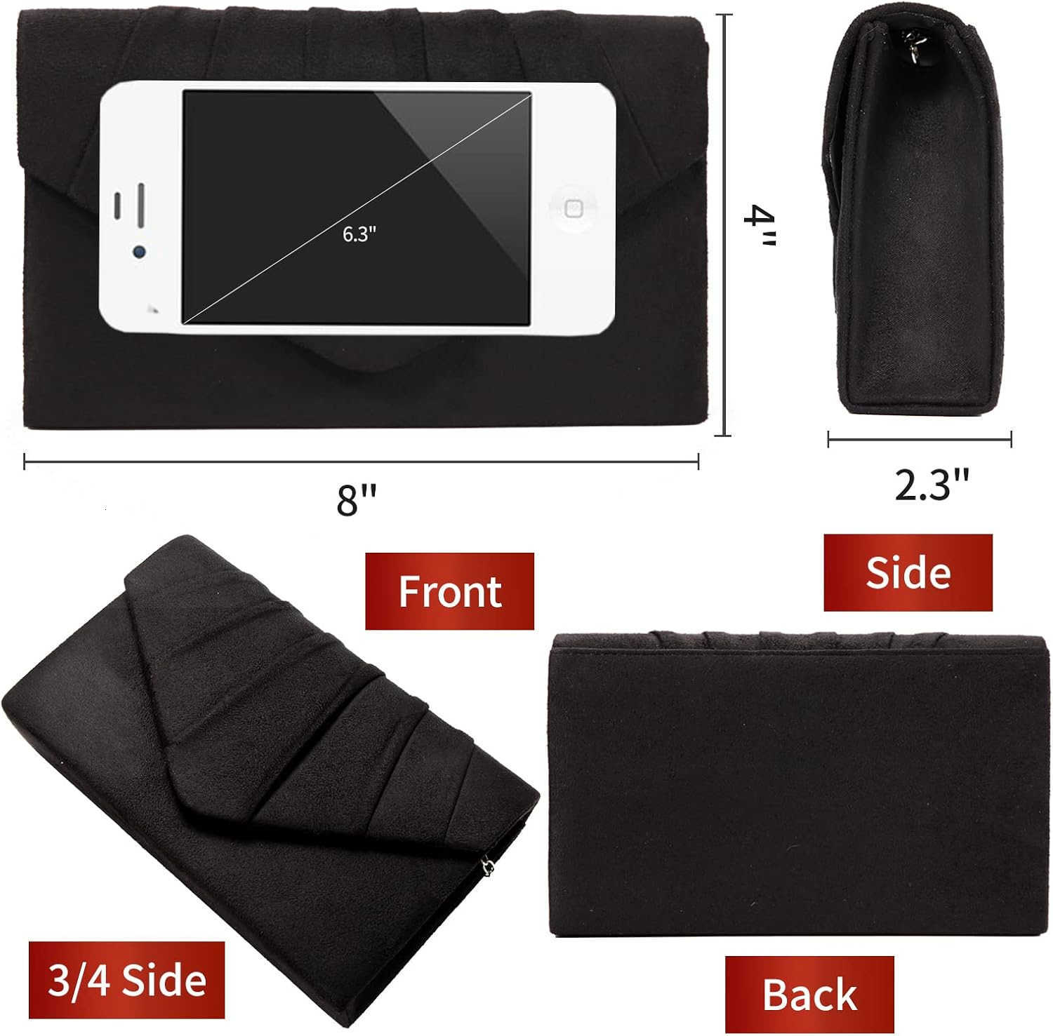 Clutch Purse Evening Bag for Women Evening Wedding Party Velvet Suede Pleated HandbagW250908