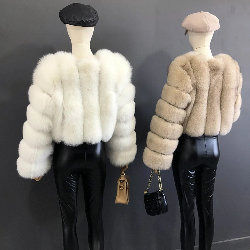 2025 New Style Women Fur Coat Real Fox Fur Jacket Natural Fox Fur Short Style Clothing Full Length Sleeve Female Coat