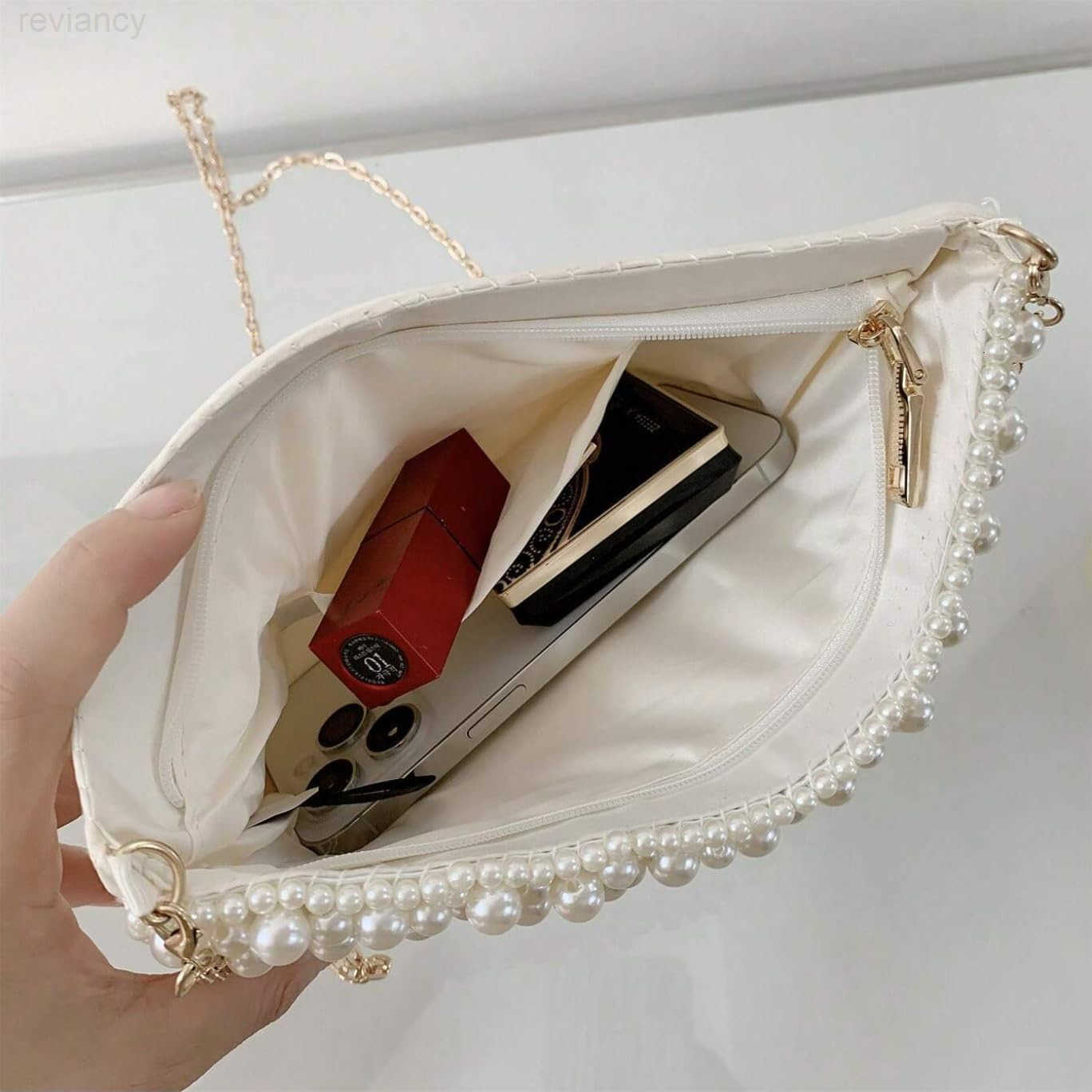 Pearl Purses with Chain Glitter Crossbody Beaded Evening Shoulder Bag Sparkly Handbags for WomenW250908