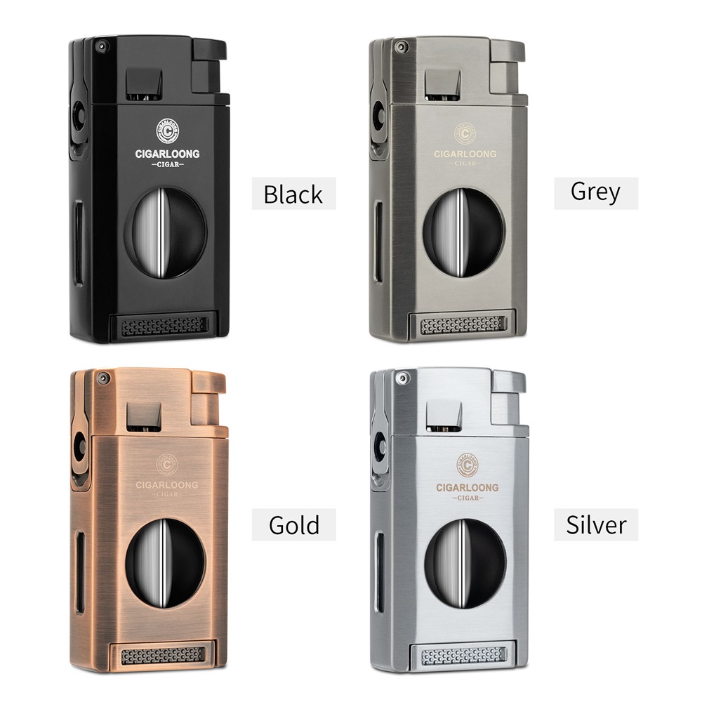 3 IN 1 Multi-functional Cigar Lighter Windproof Flame Inflatable Portable Travel V-Cutter Puncher Smoking Accessories Gift Box CLB-23LP1 W260202