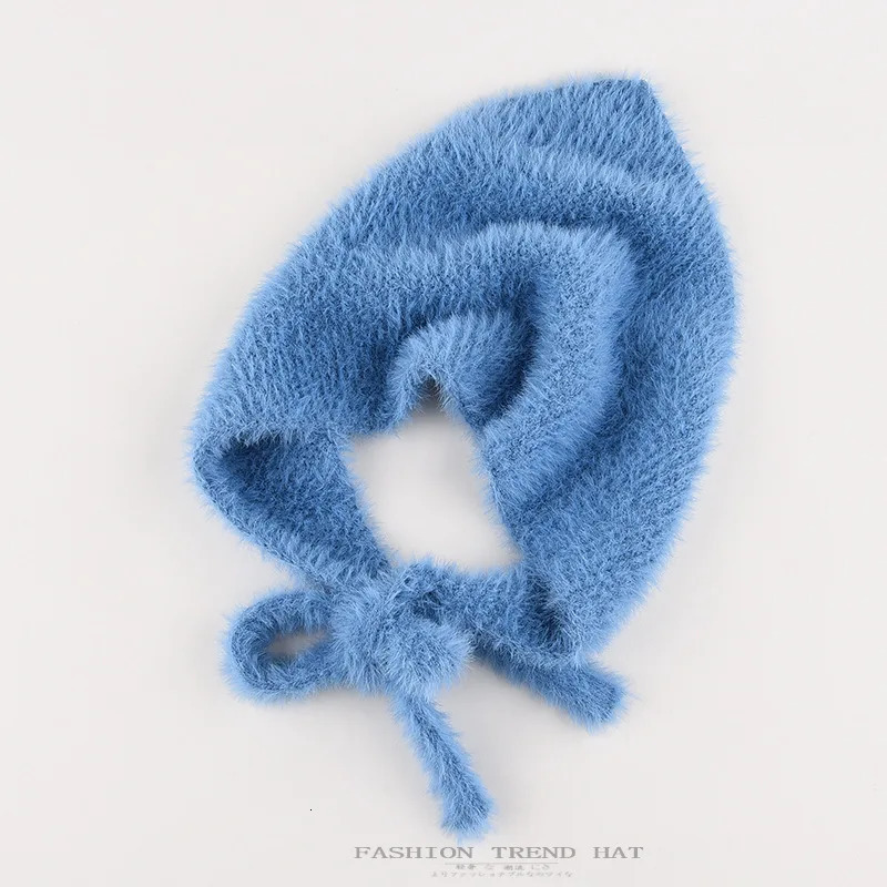 French Style Headscarf For Women in Autumn And Winter Warm Plush Knitted Yarn Triangular Scarf Cute Tie Headband Hat250912