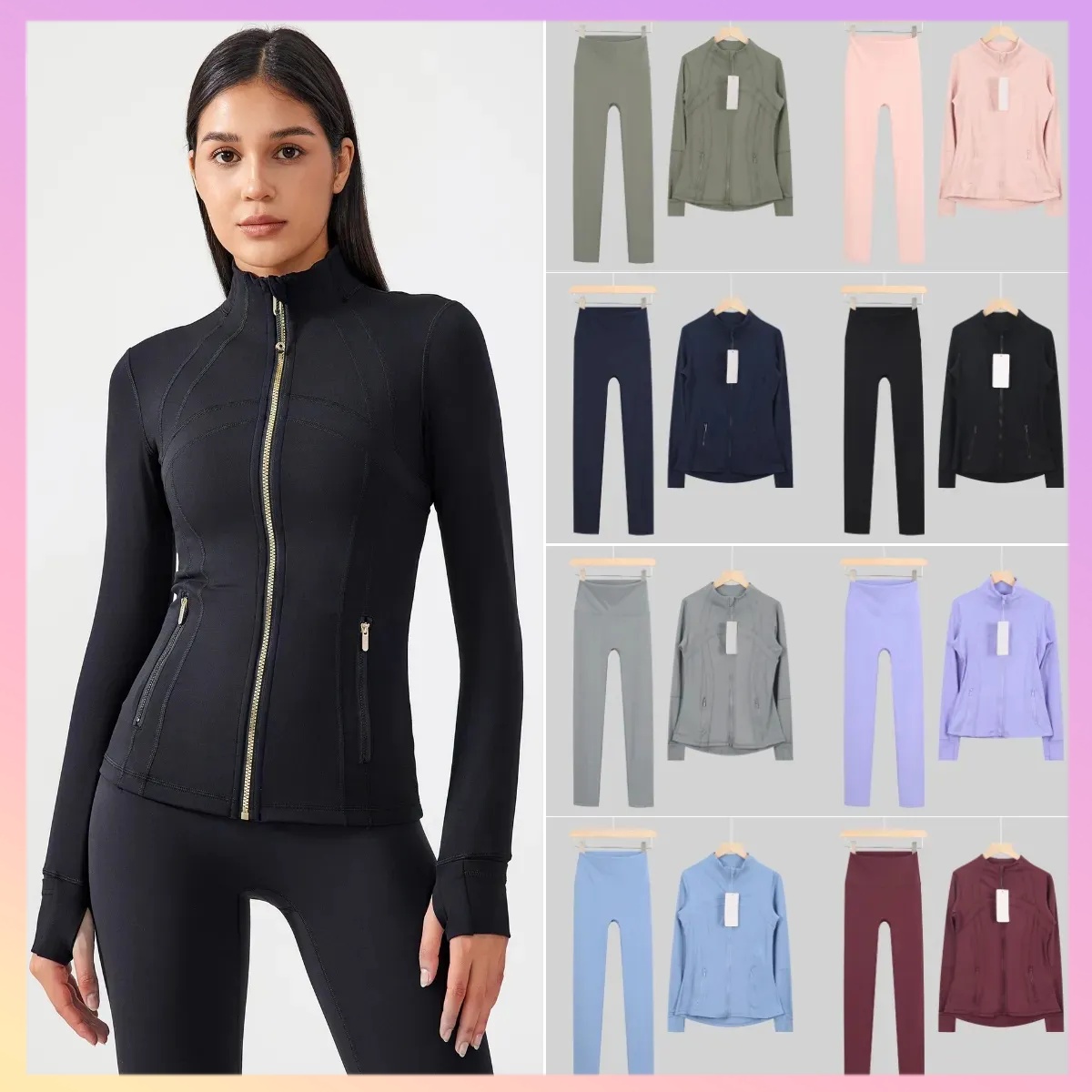 women's lululemoonse Yoga set high elastic breathable leggings for women designer set yoga gym sets workout sets set sweatshirt cropped jacket sportswear outfits