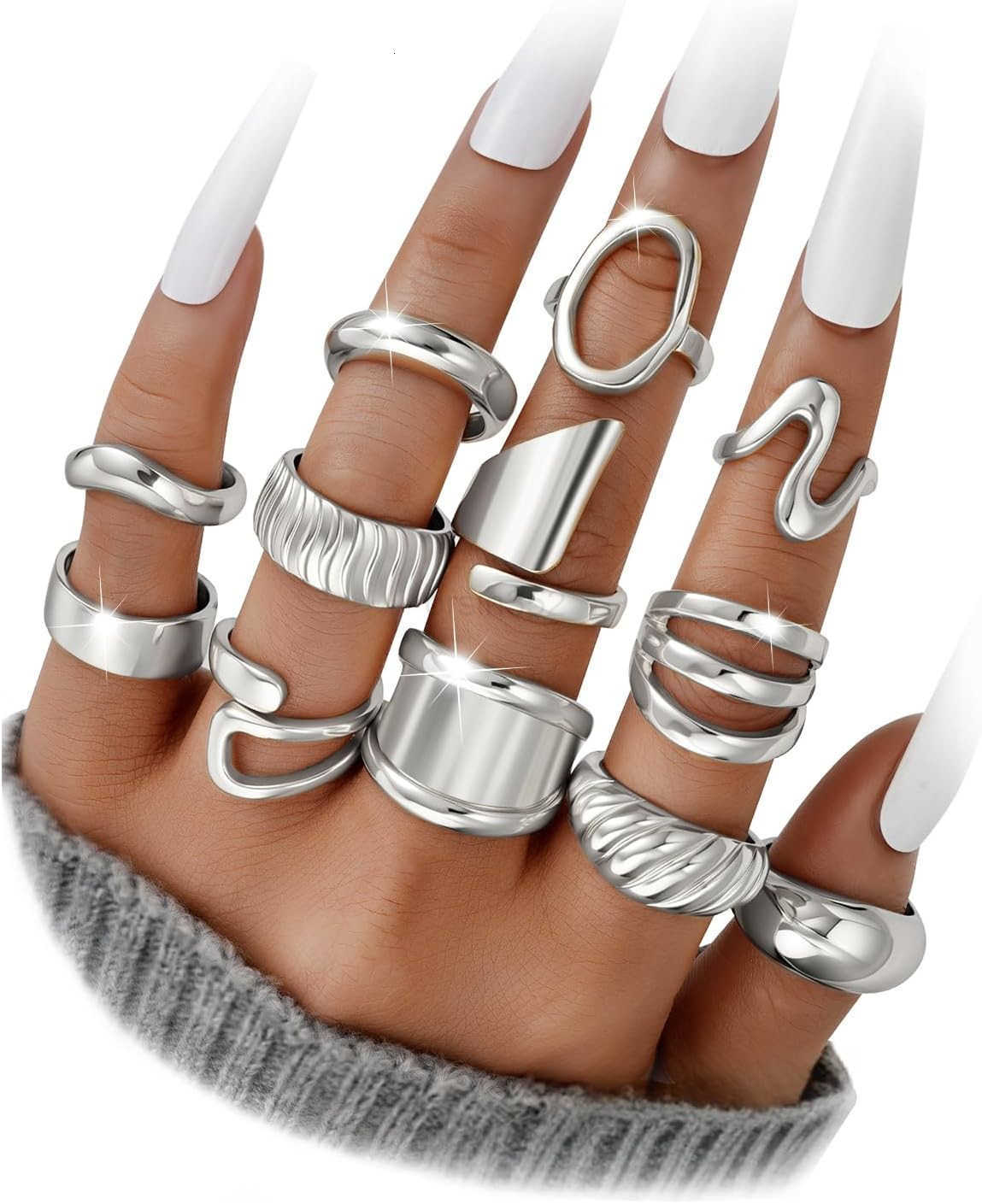 12 PCS Chunky Gold Stackable Rings for Women Non Tarnish 18K Gold Plated Statement Open Stacking Rings Knuckle Band Ring Set Y260117