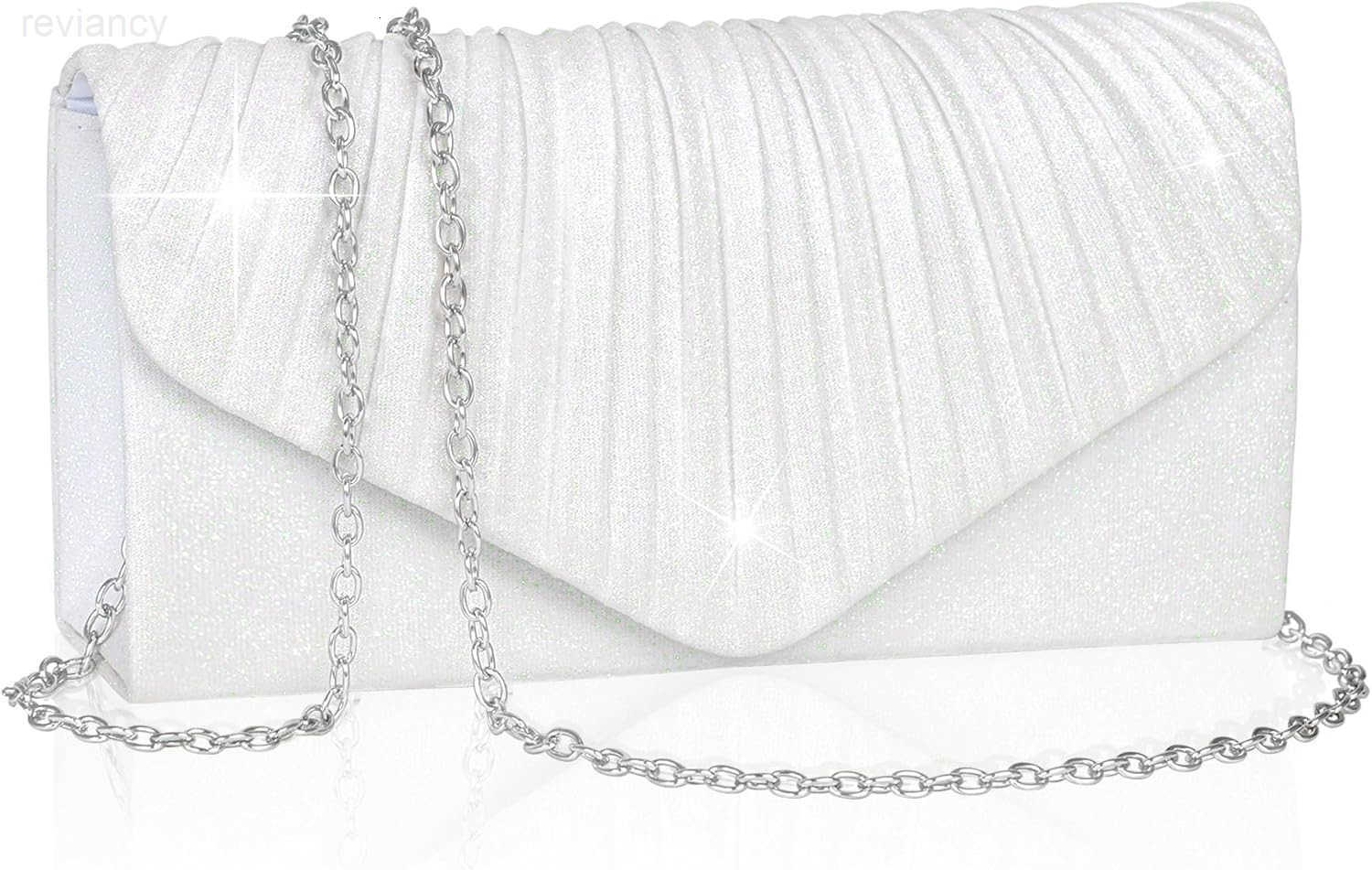 White Clutch Purse for Women Elegant Pleated Evening Bags with Chain Strap Sparkly Green Sequin Envelope Clutch Bag Formal Shoulder Handbag for Weddin