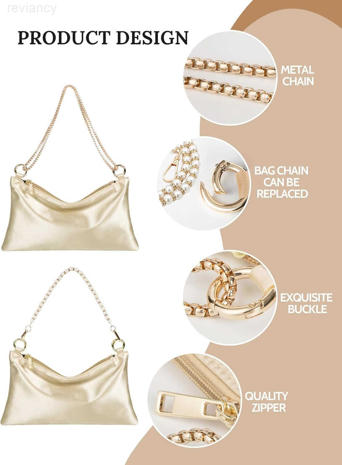 Womens Satin Evening Bag Clutch Purse Handbag for Women Wedding Shoulder Bag with 2 Chains for Formal Cocktail PartyW250908