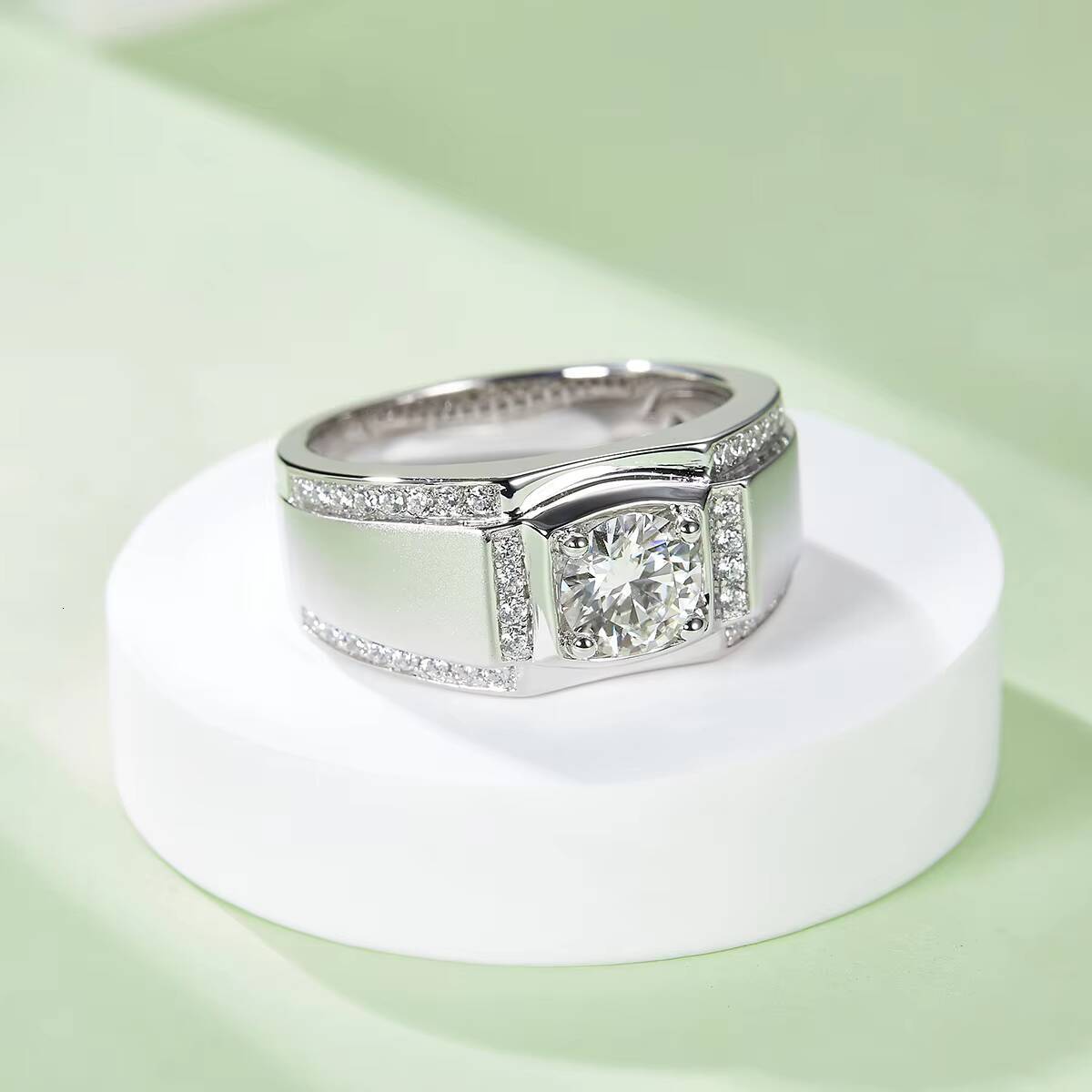 Luxury Moissanite 1moissanite Mens Ring Sterling Silver Corporate Gift Custom Packaging