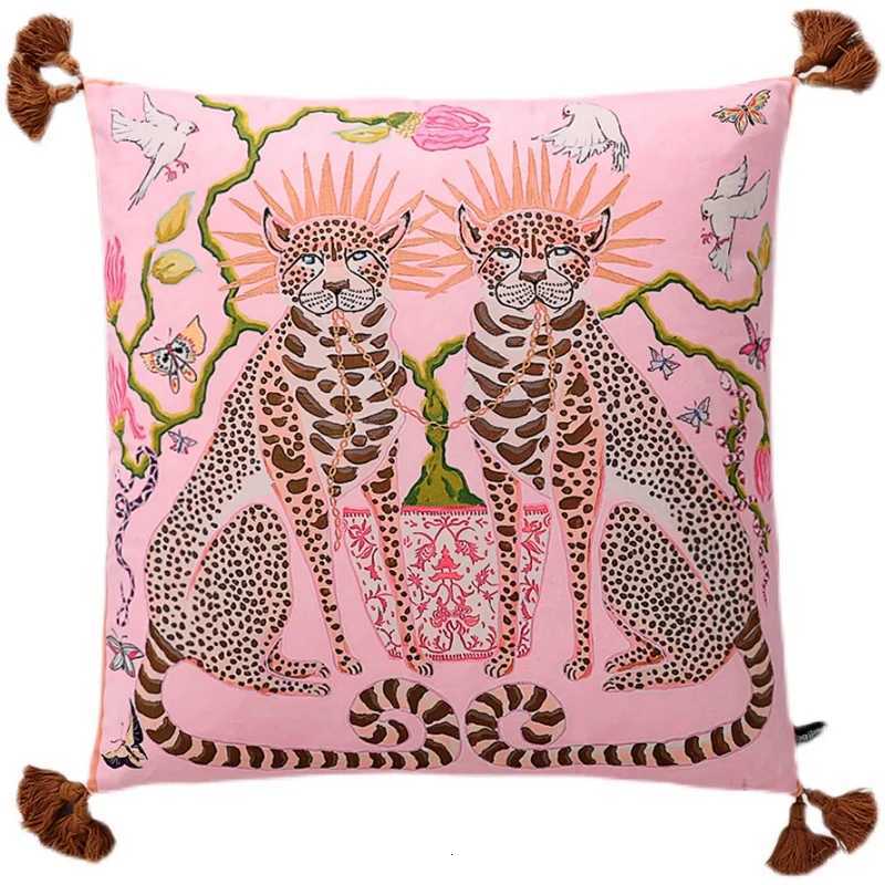 Luxurious Vintage Double Side Cushion Cover Dog with Vase Flower Chinese French Home Decoration Sofa Pillowcase Shell Animal Square Y251108