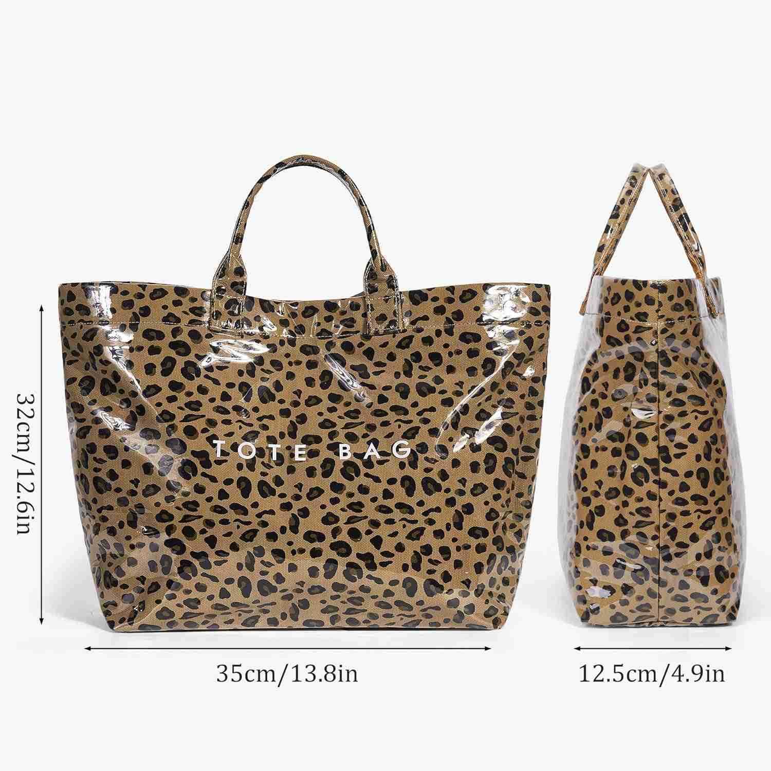 PVC Tote Bag for Women Trendy Plastic Tote Bag Leopard Bags Cheetah Letters Print Bags Large Canvas Hobo Handbag Z250901
