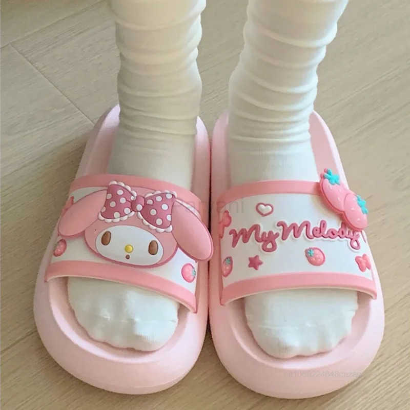 Sanrio Sanrio My Melody Cinnamoroll Hello Kitty Kuromi Slippers Womens Summer Non Slip Thick Sole Slippers Y2K Cute Girl Home Slippers L250909