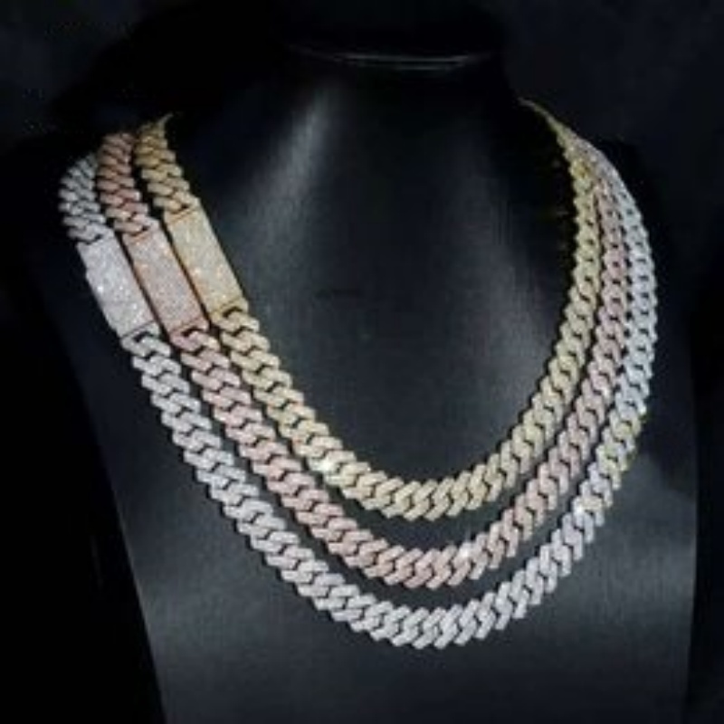 Top Quality D VVS 8mm-20mm Iced Out Hip Hop Cuban Chain Necklace Bracelet with BLING for Men and Women
