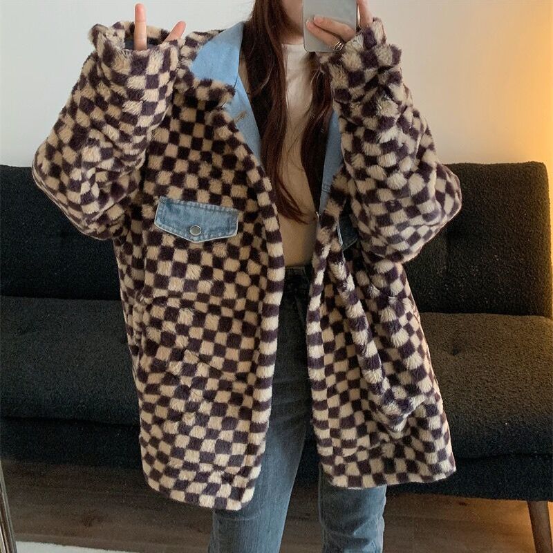 Reversible Denim Cotton Jacket for Women Unique Design Autumn Winter 2023 New Style Petite American Style Cotton Coat 210923