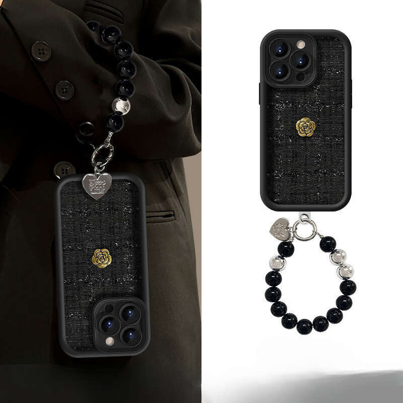 DHelectronics Luxury Silicone iPhone Case with 3D Camellia & Detachable Bracelet, Anti-Scratch Shockproof Cover for iPhone 13 14 15 16