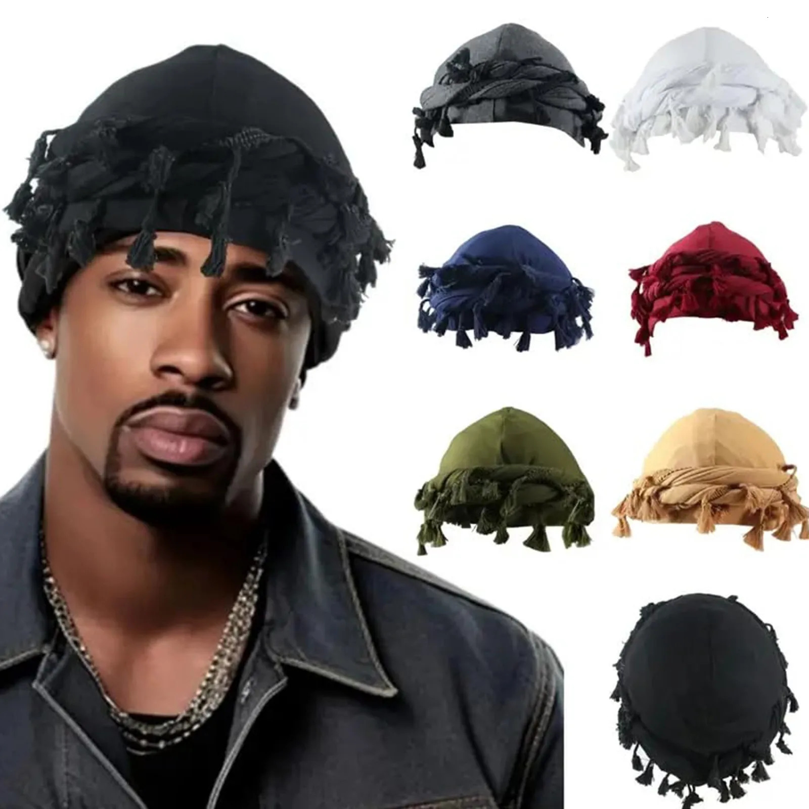 2025 Vintage Twist Head Wraps With Tassel For Men Headband Turban Scarf Indian Cap Headscarf Male Hip Hop Hats Headwrap Gorras250908