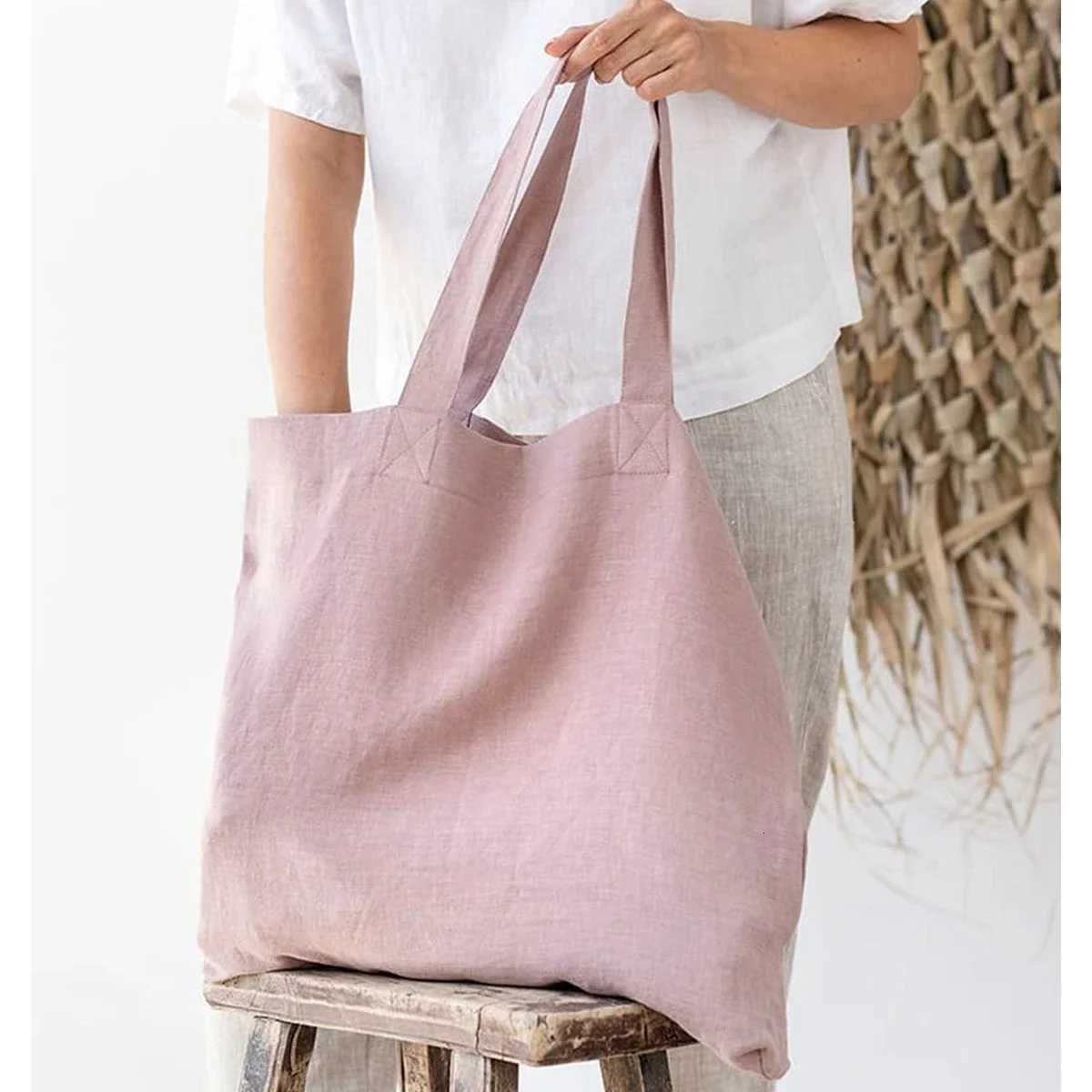 French Dew Retting Linen 100 Pure Hemp Supermarket Environmental Cloth Bag Carrier Foldable Portable Shopping Bag Women R250908