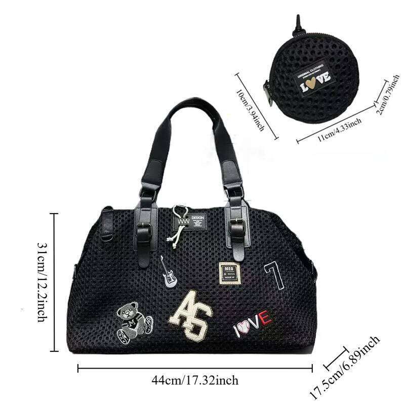 Fashionable Women's Mesh Nylon Adhesive Tote Large Capacity Splicing Shoulder Bag, Short Distance Travel Casual Handbag