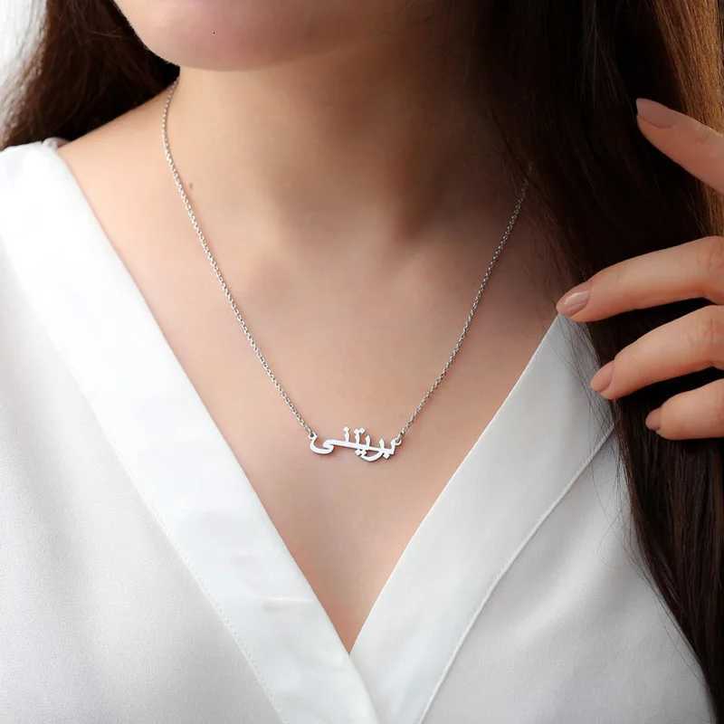 Custom 925 Sterling Silver Plated 18K Gold Arabic Name Necklace For Women Personalized Islam Jewelry Muslim Holidays Gift W25908