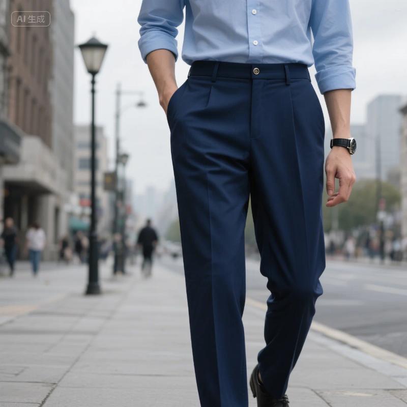 Men's Pants 2025 Summer Thin Fashion Business Casual Set Stretch Straight Suit Formal Size Up