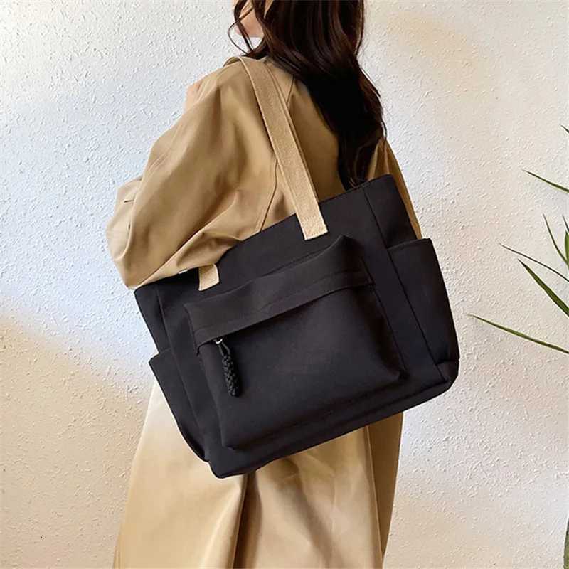 Nylon Tote Bag with Multiple Pocket Lightweight Foldable Design for Office Commute Shopping Fitness Storage Handbag Shoulder Bag R250908