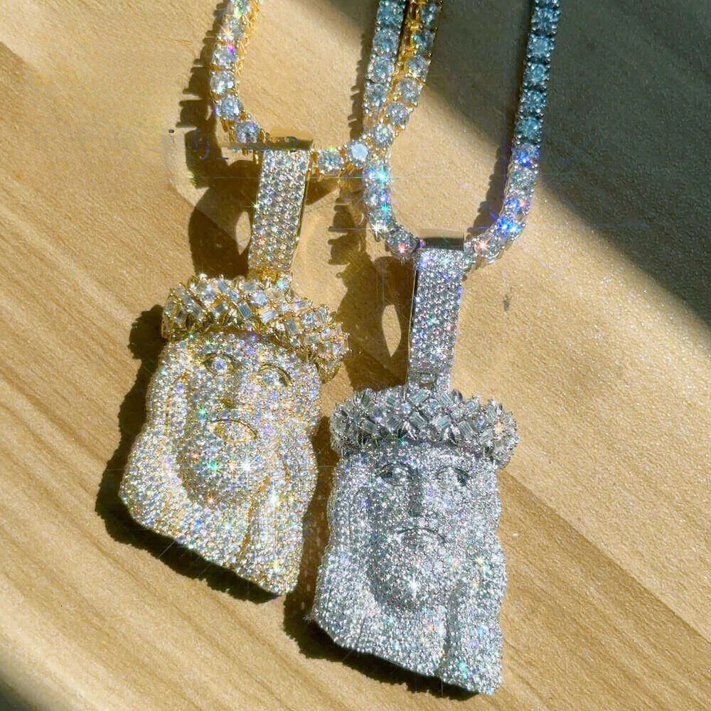 Ready To Ship Iced Out Jesus Head Moissanite Dia Sier Hip Hop Pendant For Tennis Cuban k Chain