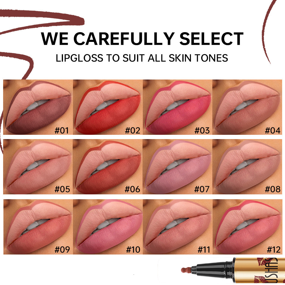 USHAS 12-color matte long-lasting lip liner waterproof sweatproof easy to color long-lasting non-stick cup lipstick pencil 250704