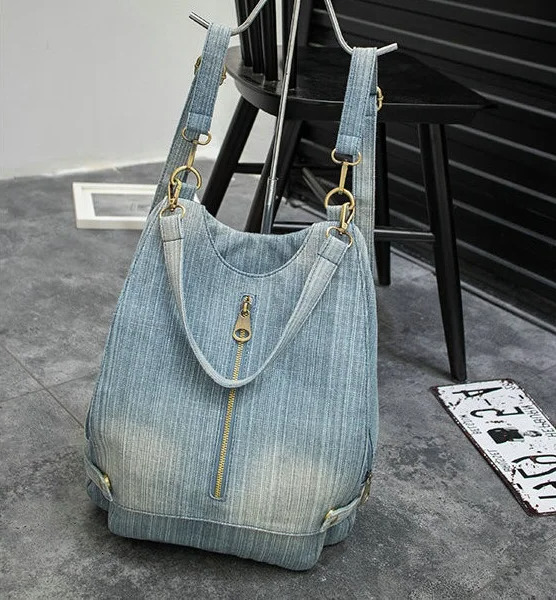 2025 new collection Retro Style Denim Women's Backpack Casual Travel Bag Blue Women's Shoulder Bag Autumn New Designer Bag Women's Hand