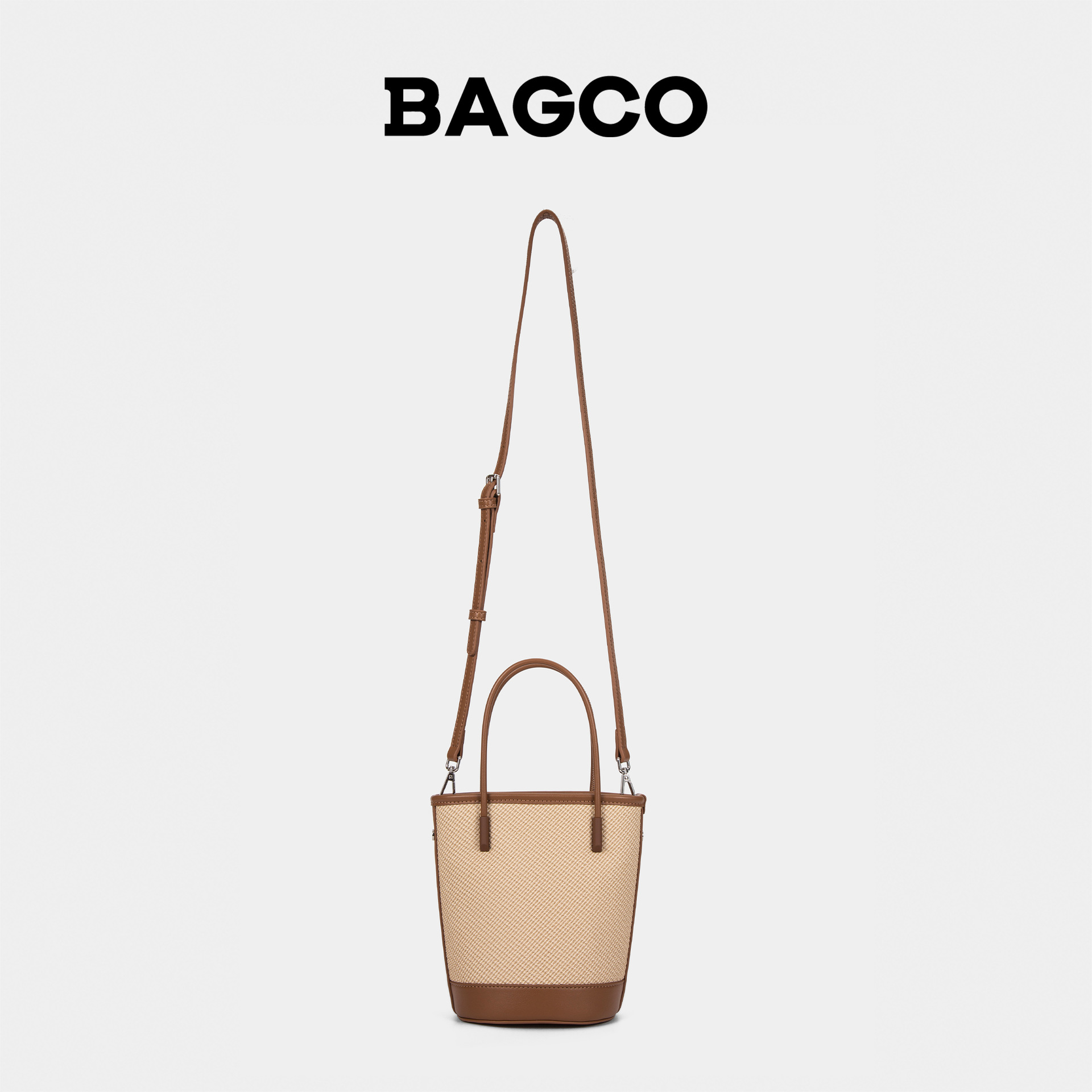 BAGCO woven leather women's early spring plain bucket crossbody cowhide handbag small carry bag